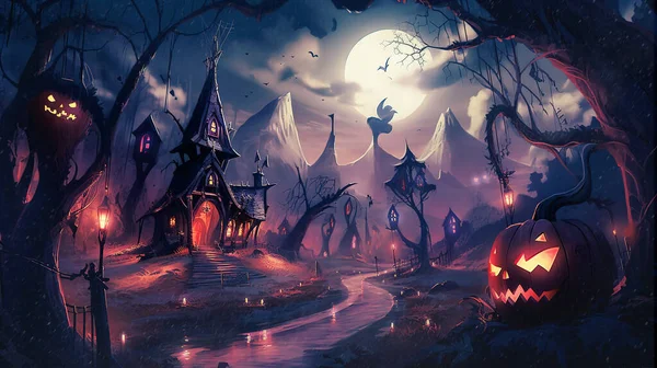 Concepto Arte Una Noche Miedo Halloween Halloween Backgrond Generativa — Foto de Stock