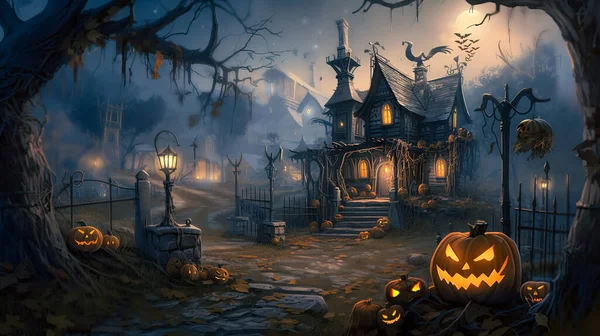 Concept Art Scary Night Halloween Halloween Backgrond Generative — Stock Photo, Image