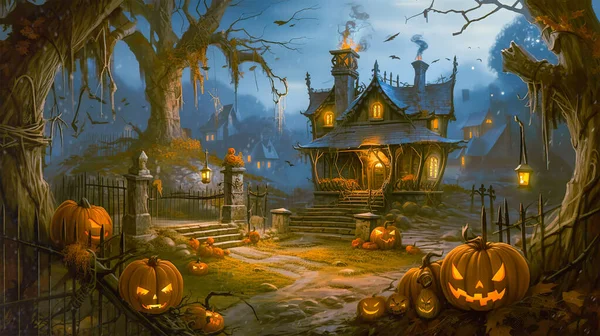 Konzeptkunst Einer Gruseligen Nacht Halloween Halloween Backgrond Generative — Stockfoto