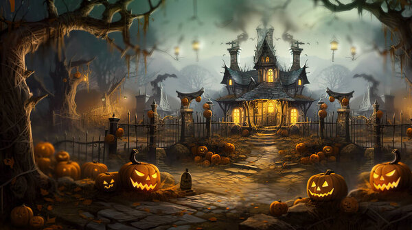 Concept art of a scary night on halloween , Halloween backgrond Generative AI .