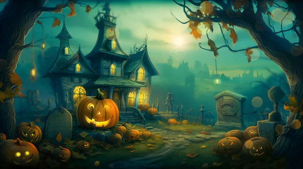 Konzeptkunst Einer Gruseligen Nacht Halloween Halloween Backgrond Generative — Stockfoto
