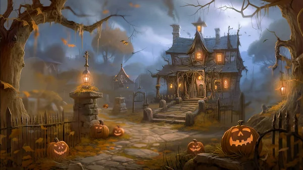 Concepto Arte Una Noche Miedo Halloween Halloween Backgrond Generativa —  Fotos de Stock