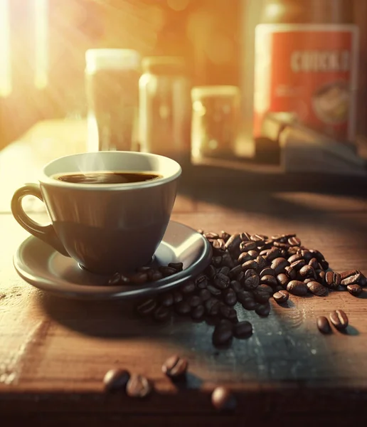 早上桌上的热咖啡产生的人工智能 — 图库照片
