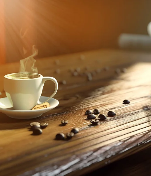 Πρωινή Κούπα Ζεστό Καφέ Στο Τραπέζι Γεννήτρια — Φωτογραφία Αρχείου