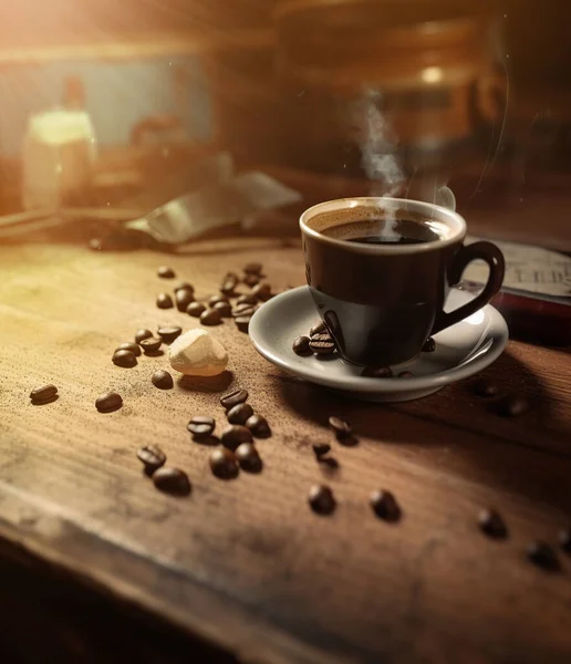 早上桌上的热咖啡产生的人工智能 — 图库照片