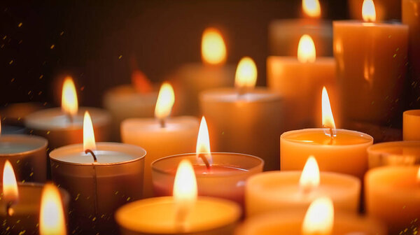 Крупным пламенем свечи изолированы на черном фоне. Поколение AI.