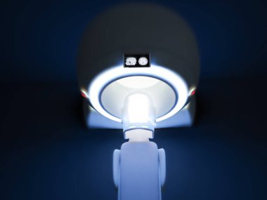 MRI tarayıcısının üst görüntüsü - Manyetik rezonans görüntüleme cihazı hastanenin 3 boyutlu görüntülemesinde. Tıbbi Ekipman ve Sağlık Hizmetleri geçmişi.