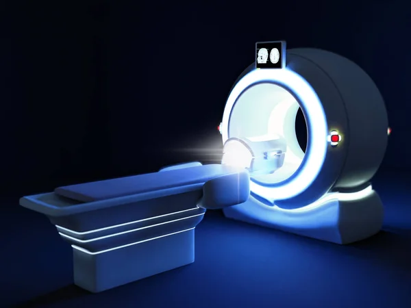 Mriスキャナーの側面図 病院3Dレンダリングにおける磁気共鳴画像装置 医療機器 ヘルスケアの背景 — ストック写真