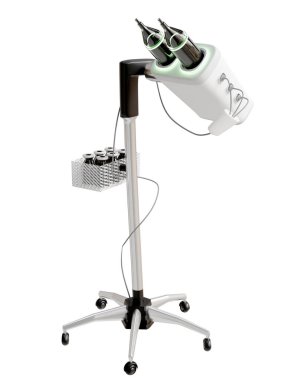 Beyaz arka planda izole edilmiş CT tarayıcı görüntüsü için enjektör modern tıbbi ekipmanları gösteriyor. Kesme yolu.