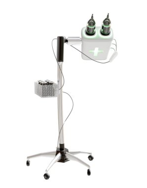 Beyaz arka planda izole edilmiş CT tarayıcı görüntüsü için enjektör modern tıbbi ekipmanları gösteriyor. Kesme yolu.