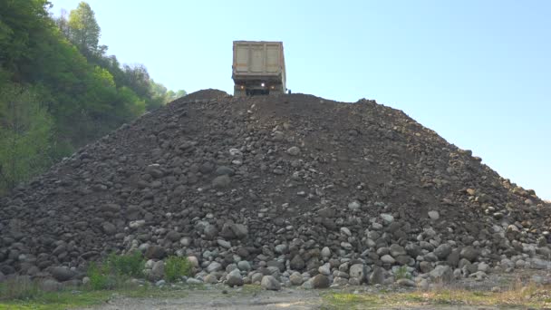 Dump Truck Unloading Sand Stone Gravel Mix Large Big Road — Stock Video