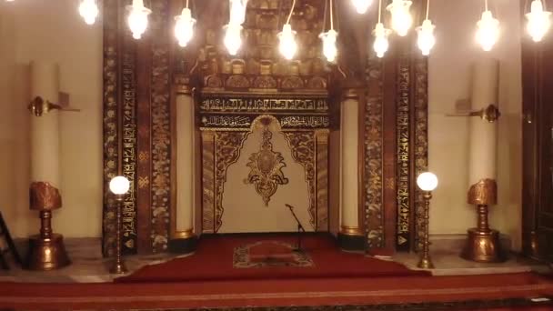Внутрішня Частина Гігантської Історичної Великої Мечеті Мінарет Масджид Містична Релігія — стокове відео