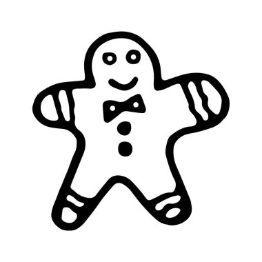 Doodle Skeç Tarzı Ginger Siyah ve Beyaz Renk Kitabı. Zencefilli Ekmek Adam Resimli Çocuklar için El Çizimi Sayfası.