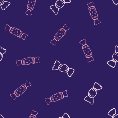 Tatlı Şeker Arkaplan Sevgililer Günü Tasarımı. Tebrik kartı, hediye paketi, kumaş baskısı için Şirin Şekerler Çizimleri.