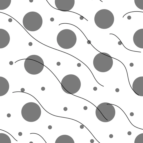 Black and White Seamless Pattern with Circles and Waves. Hand Drawn Water Sea Modern Background. Wavy Beach Brush Stroke. Curly Paint Lines with Circles. Marine Digital Paper.