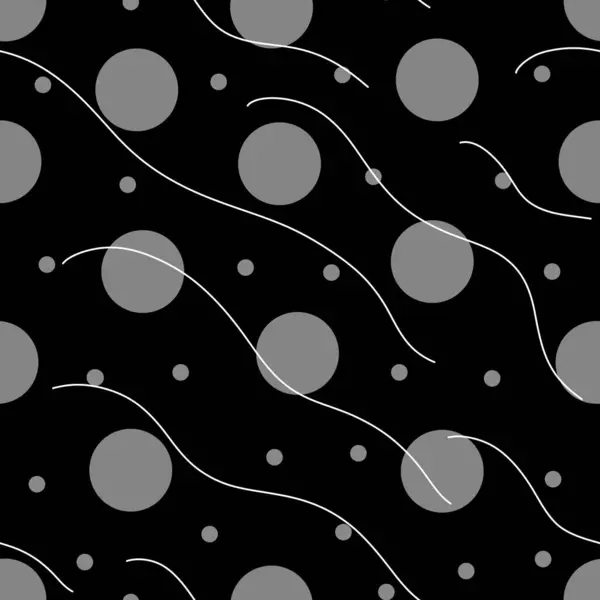 Black and White Seamless Pattern with Circles and Waves. Hand Drawn Water Sea Modern Background. Wavy Beach Brush Stroke. Curly Paint Lines with Circles. Marine Digital Paper.