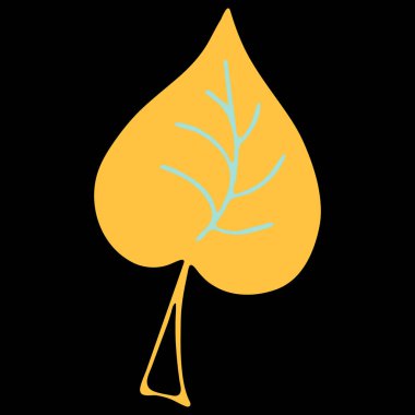 Siyah Arkaplanda Renkli Yaprak Çizimi. El Çizimi Yaprağı Siyah Arkaplanda İzole Edildi.