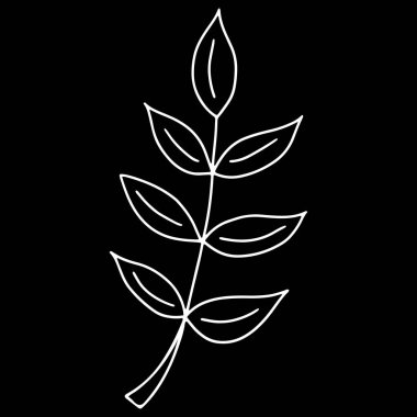 Siyah Arkaplanda Vektör Yaprak İllüstrasyonu. Çizgi Sanatında Yaprak Resmi. Çocuklar için boyama sayfası. Siyah ve Beyaz Renk Kitabı.