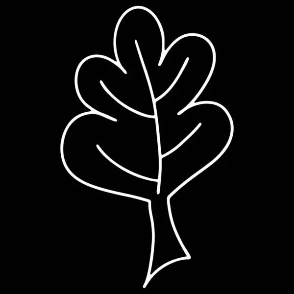 Vector Leaf Illustration on Black Background. Leaf Image in Line Art Style. Coloring Page for Kids. Black and White Coloring Book.