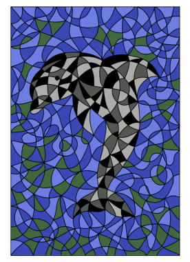 Soyut Dolphin ile renklendirilmiş cam stili resimler. Yazdırma, Batik ve Pencere Resmi.