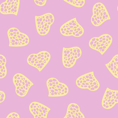 Doodle Tarzı Kalpler Elle Çizilmiş Kusursuz Örnekler. Sevgililer Günü için Romantik Aşk Dijital Kağıdı. Pastel Soluk Pembe Arkaplanda Renkli Kalpler.