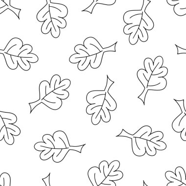 Elleri Siyah ve Beyaz Yapraklı Kusursuz Desen. Sketched Style 'lı Sonbahar Düşen Dijital Kağıt. Contour Leaves 'in geçmişi. Eko, Organik, Vegan Tasarımı.