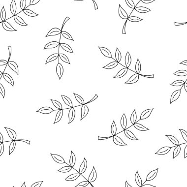 Elleri Siyah ve Beyaz Yapraklı Kusursuz Desen. Sketched Style 'lı Sonbahar Düşen Dijital Kağıt. Contour Leaves 'in geçmişi. Eko, Organik, Vegan Tasarımı.