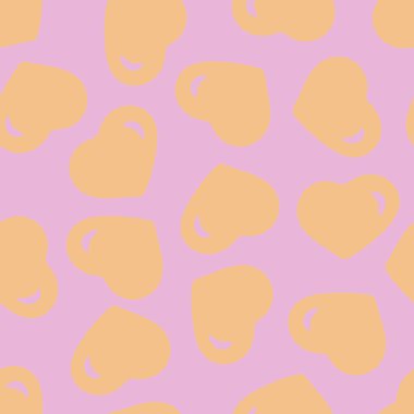 Doodle Tarzı Kalpler Elle Çizilmiş Kusursuz Örnekler. Sevgililer Günü için Romantik Aşk Dijital Kağıdı. Pastel Soluk Pembe Arkaplanda Renkli Kalpler.