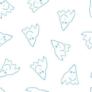 Pastel kalemle çizilmiş komik hayaletler. Kusursuz Şekilsiz Cadılar Bayramı İllüstrasyonu. Renkli Kalemlerin Çizdiği Hayaletli El Çizimi Sayısal Kağıt.