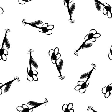 Basit Botanik Kusursuz Düzen. Şirin Soyut Bitkiler Süslemesi. Grafik Kalem Çizimi Çizimi. Çiçekler ve Yapraklar. Tekstil, Kumaş, Giysi ve Paketleme için Yaz Moda Tasarımı.