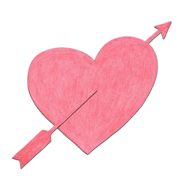 stock image Simple illustration of pink heart pierced by arrow in cartoon style with flat colors on white background. Perfect for Valentine s Day card or love story illustration.