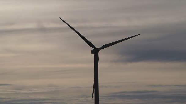 Turbinas Eólicas Amanhecer Céu Azul Com Nuvens Fazenda Eólica Gerando — Vídeo de Stock