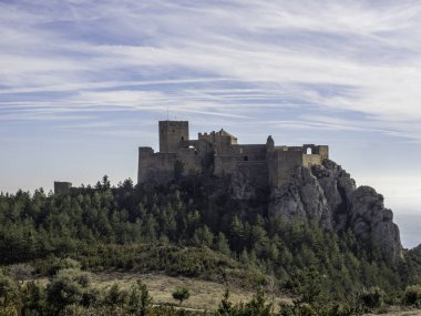 Loarre Castle Romanesque ortaçağ Roma savunma kalesi Huesca Aragon İspanya İspanya 'nın en iyi korunmuş ortaçağ kalelerinden biri