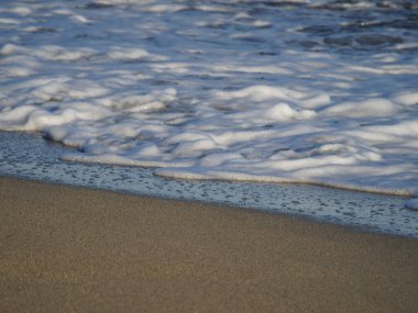 Deniz dalgaları ve köpüklerle dolu güzel bir sahil