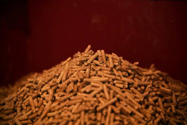 Yığılmış ahşap topaklara yakın çekim. Detaylı ahşap kurşunlar. Pelet dokusu