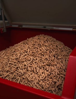 Kazan dairesinde yakıtlı katı yakıt kazanı. Ahşap pelet ısıtma sobası.