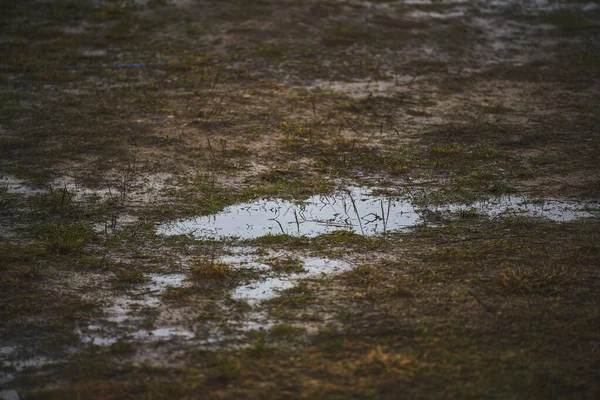 Water Grond Riolering Afvoerproblemen Hevige Regen Landelijke Gebieden Met Waterplassen — Stockfoto