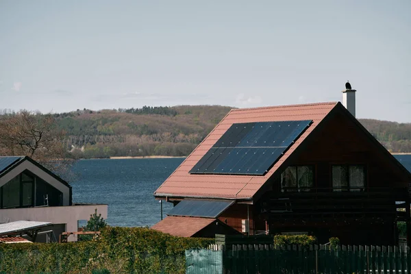 Pannelli Fotovoltaici Sul Tetto Concetto Futuro Sostenibile — Foto Stock