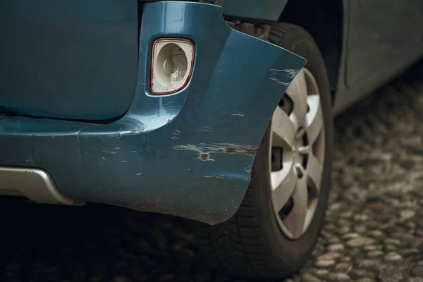 Closeup Damaged Car Rear Bumper Dent Concept Road Traffic Accident — Stock Photo, Image