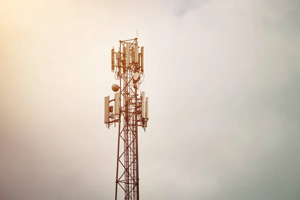 LTE advanced, 4g and 5g network. Network connection business background. Telecommunication tower. of different mobile phone, radio and television operators