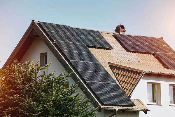 Modelo Imagem Banner Para Empresa Telhado Solar Painéis Solares Telhados — Fotografia de Stock