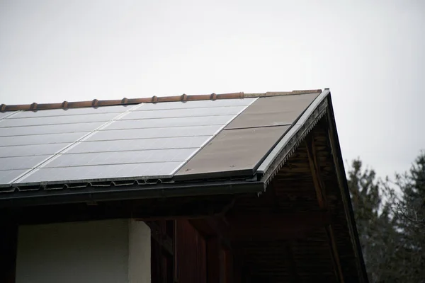 Paneles Solares Techo Concepto Utilización Fotovoltaica Zonas Rurales Rurales Para —  Fotos de Stock
