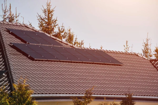 Modelo Imagem Banner Para Empresa Telhado Solar Painéis Solares Telhados — Fotografia de Stock