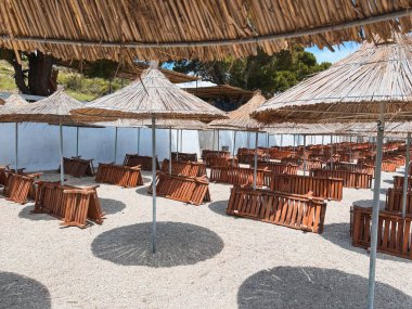 Tropikal Cennet 'te tatil. Romantik deniz sahili arka planı.