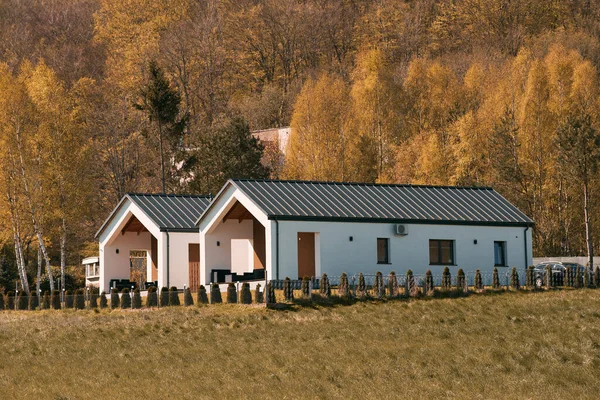 Retirada Bosque Elegante Granero Escandinavo Con Exterior Moderno Ubicado Los —  Fotos de Stock