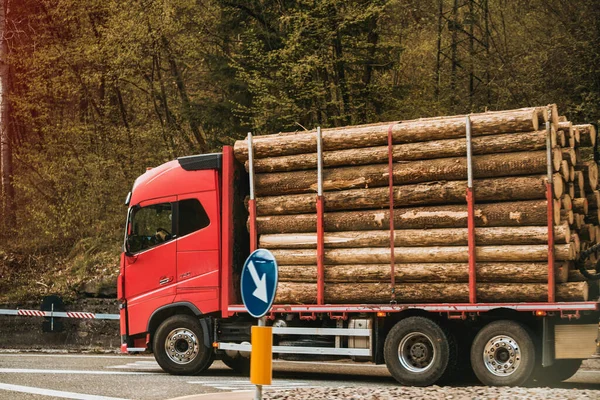 Швейцария Европа 2023 Года Погрузка Бревен Лесовоз Портативный Кран Лесовозе — стоковое фото
