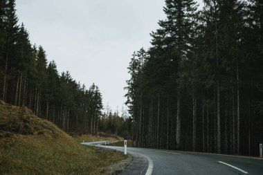 Alplere giden yol. Majestic Alpine Seyahati. Alplerin Görkemli Yolu 'na çıkan Manzaralı Otoyol.