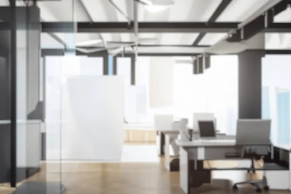 Modern Office Interior with Beautiful Lighting. Blurred abstract grey glass wall from a building background.
