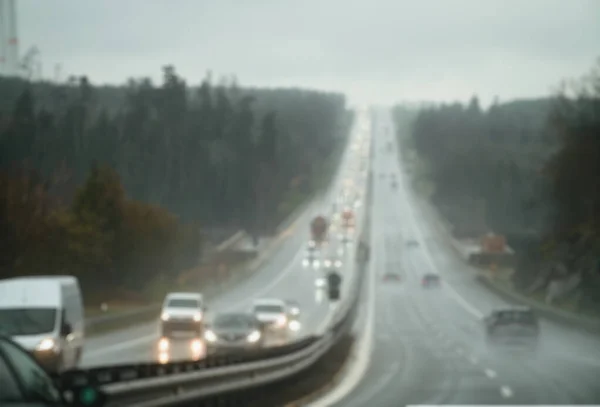 Blurred Background Photo Heavy Traffic Congestion Autobahn Rainy Weather Overloaded — Stock Photo, Image
