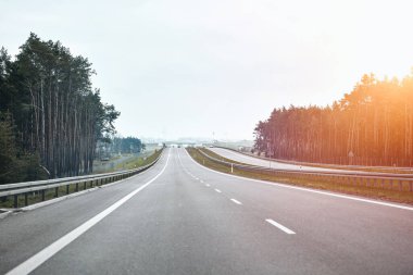 Polonyalı A1 Autostrada 'ya biniyoruz. Arabadan Gdansk Manzarası 'na giden Amber Otoyolu. Polonya 'da yeni bir A1 otoyolu. Ototostrada A1, resmi adı Amber Highway. Arabadan yola bak..